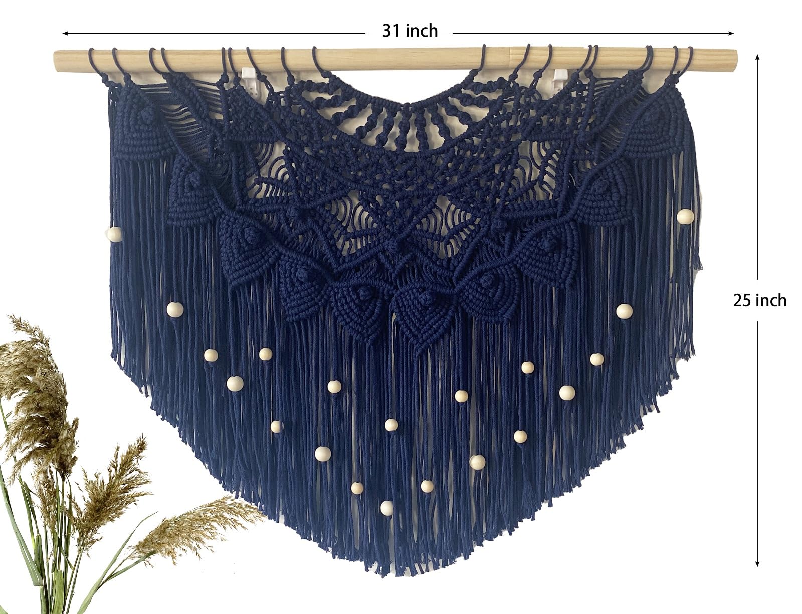 Youngeast Großer Makramee-Wandbehang, Boho-Perlenvorhang für Fenster, Makramee, Schlafzimmer, Kopfteil, Wohnzimmer, Wandkunst, Quaste, Wandteppich, Bohemian, gewebte Wanddekoration, 78,7 cm B x 63,5