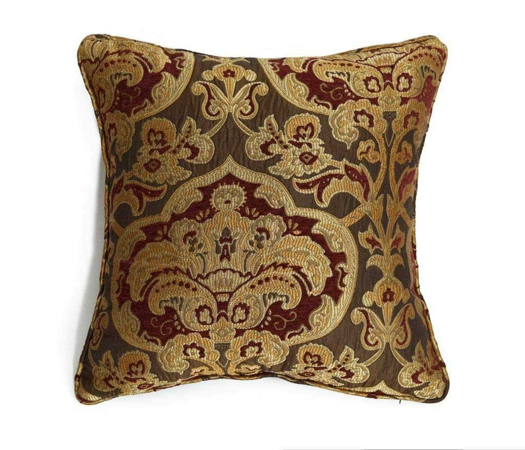 Householdfurnishing Curtain Pair Tieback Heavy Jacquard Pencil Pleat Pelmet (Burgundy, 2 Cushion Covers Small)
