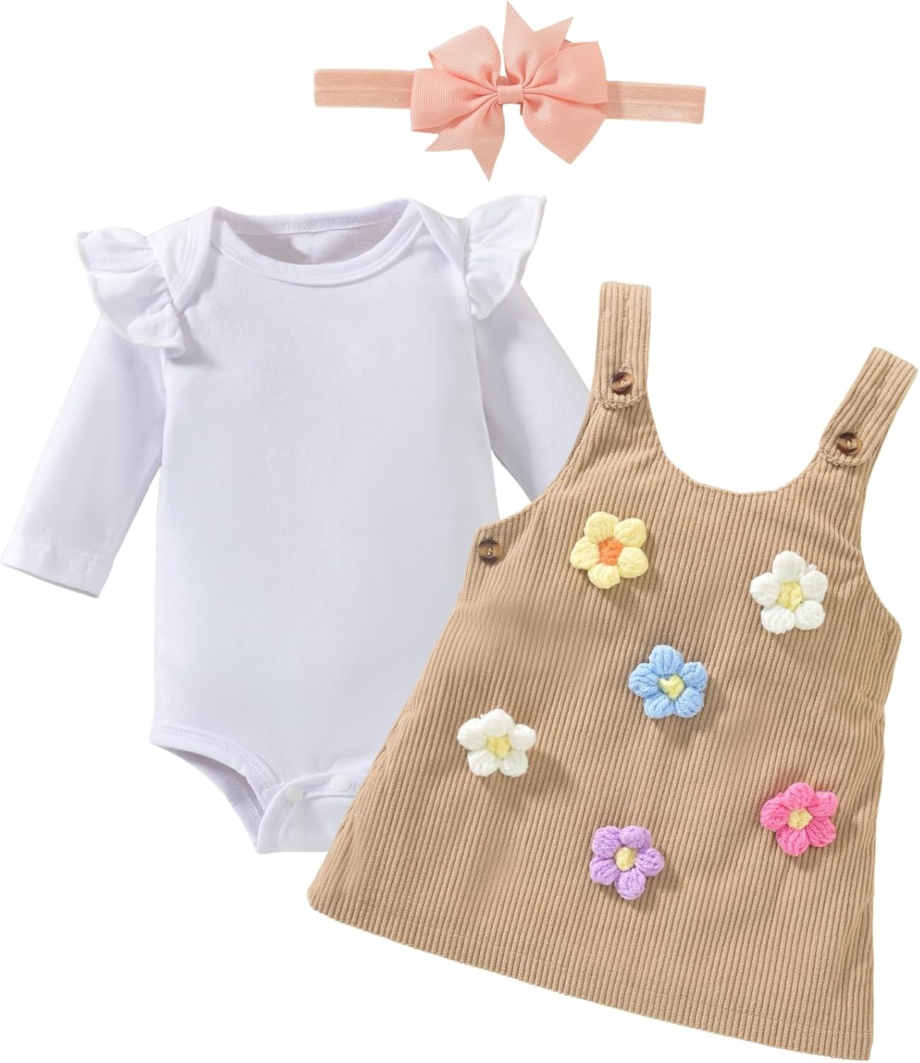 Baby Girl Suspender Corduroy Skirt Outfits Long Sleeves Fall Winter Spring Clothes Preemie-18 Months