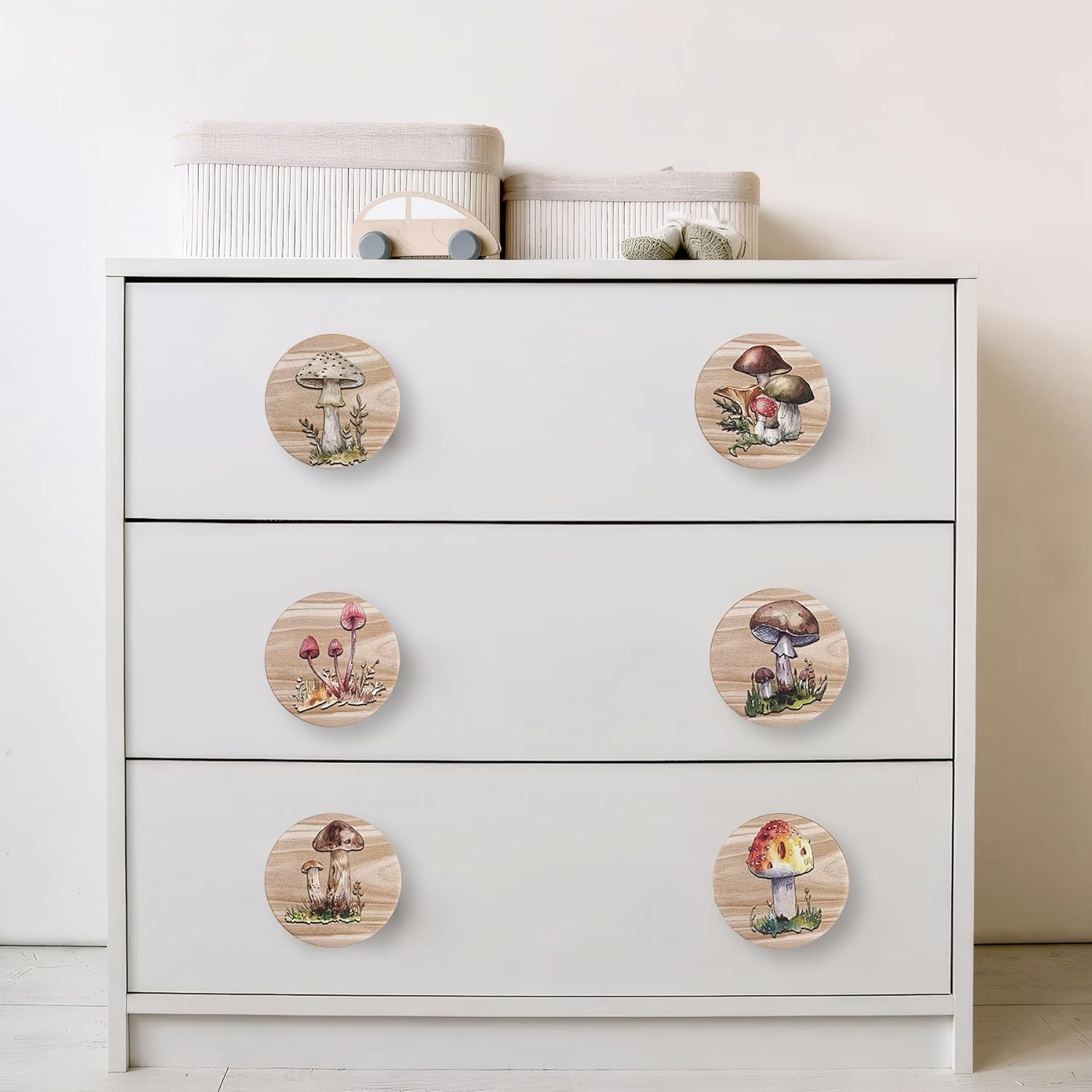 JamJam Set of 8 1.8" Wooden Wild Mushroom Farmhouse Cabinet Knobs Vintage Kitchen Dresser Handles Unique Drawer Knobs and Pulls