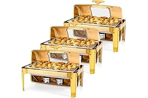 ROVSUN 9QT 3 Packs Roll Top Chafing Dish Buffet Set Gold