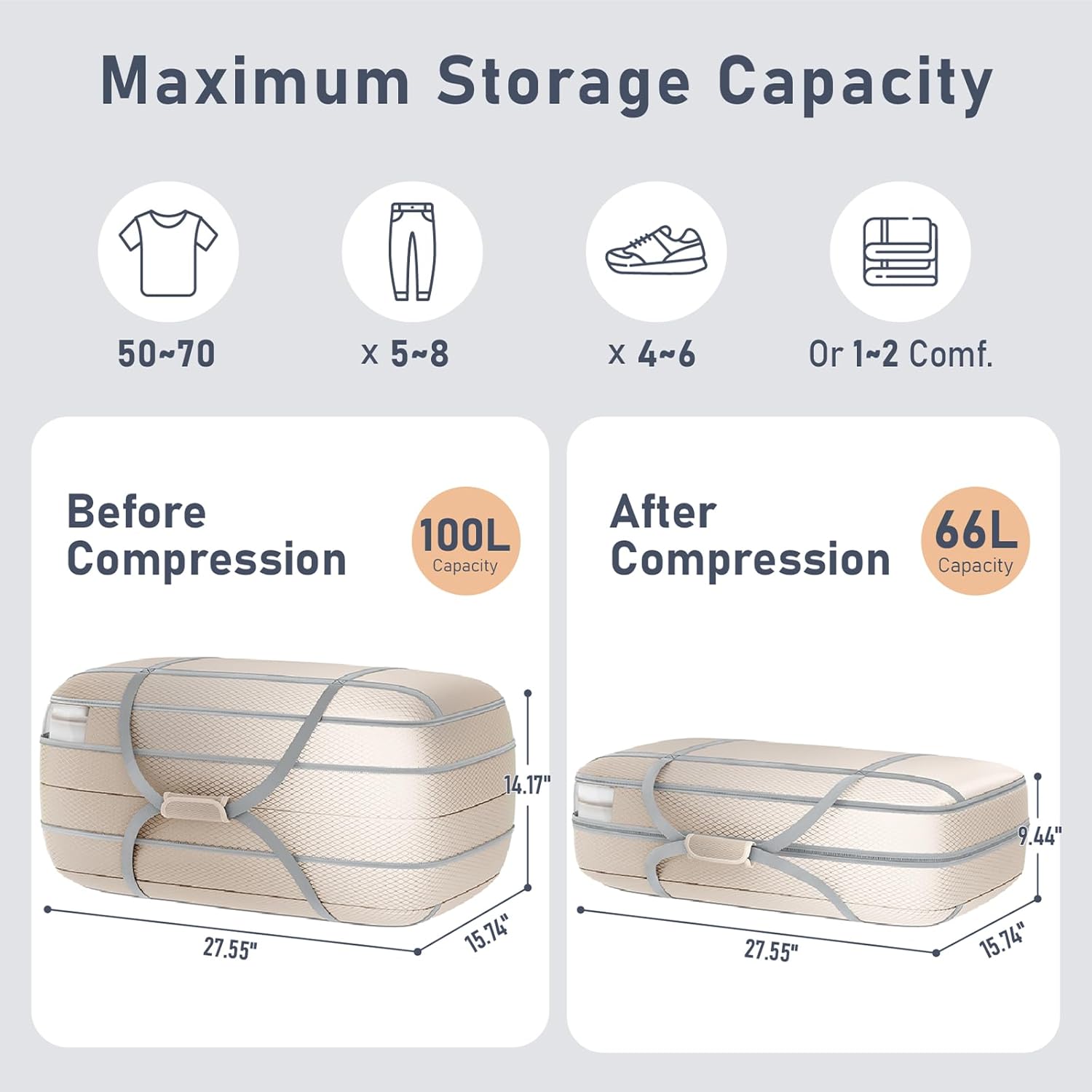 DIMJ 100L Comforter Storage Bag with Handls, Large Washable Blanket Storage, Compression Packing Totes Moving Bags With Zipper, Space Saving Containers For Pillow, Clothes, Bedding, 2 PCS - Image 4