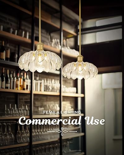 Miniatura 8 de FEMILA Paquete de 2 lámparas vintage, luces colgantes de cristal con flores, isla de cocina, candelabro antiguo dorado cepillado, lámpara colgante