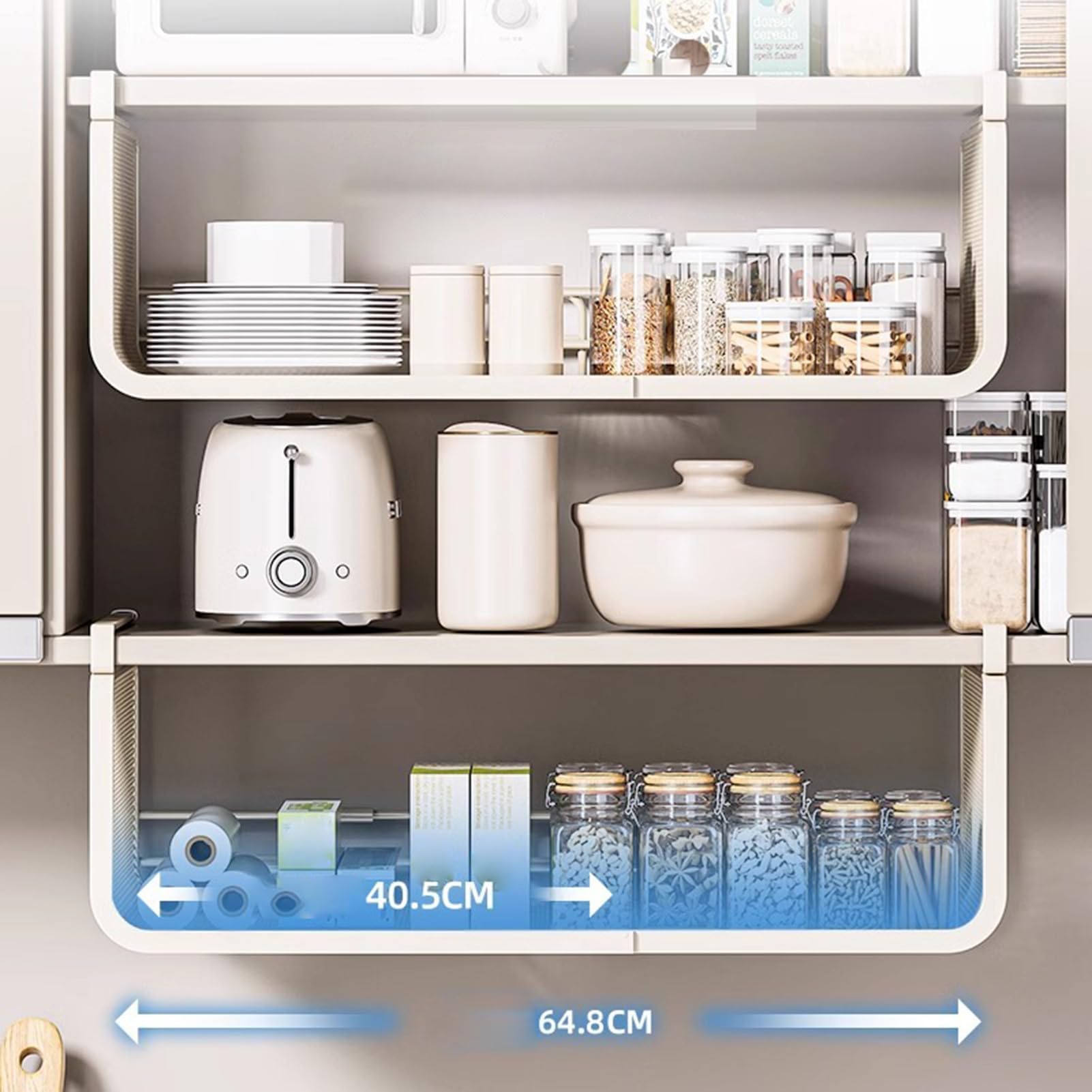 Cestino sotto mensola, organizer espandibile, multifunzionale, da appendere, per cucina, bagno, armadio e stoviglie, design salvaspazio