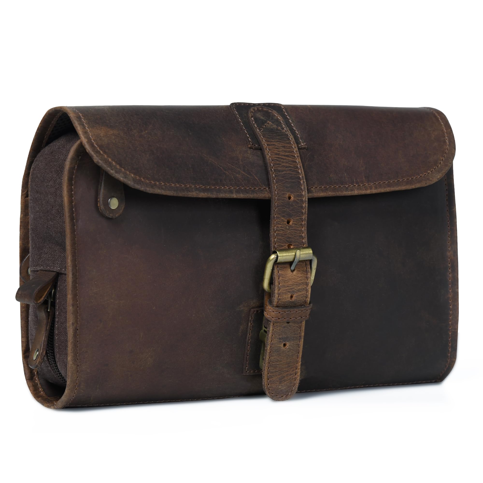 LEATHER VILLAGE Hanging Leather Toiletry Bag for Men