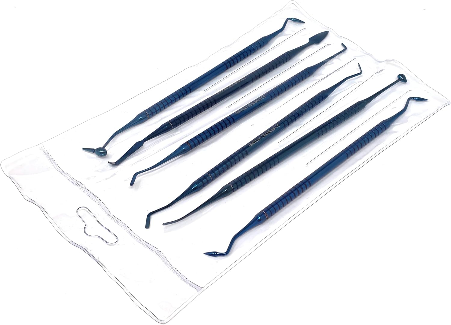Composite Dental Set of 6 pcs Restorative Plastic Filling Restoration Preparation Carvers Contouring Plugger Ball Burnisher Tooth Cavity Various Decay Removal Double Ended Instruments (Blue)