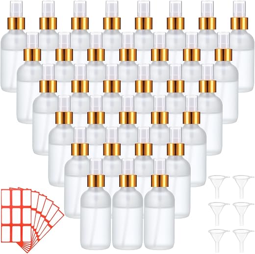 Fumete 36 Pcs Glass Spray Bottles 4oz Fine Mist Glass Spray Bottle Refillable Liquid Containers with 6 Labels 6 Funnel for...