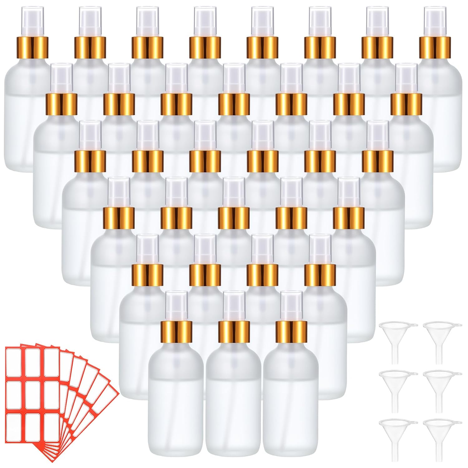 Fumete 36 Pcs Glass Spray Bottles 4oz Fine Mist Glass Spray Bottle Refillable Liquid Containers with 6 Labels 6 Funnel for... - Review, Price and Buying Guide
