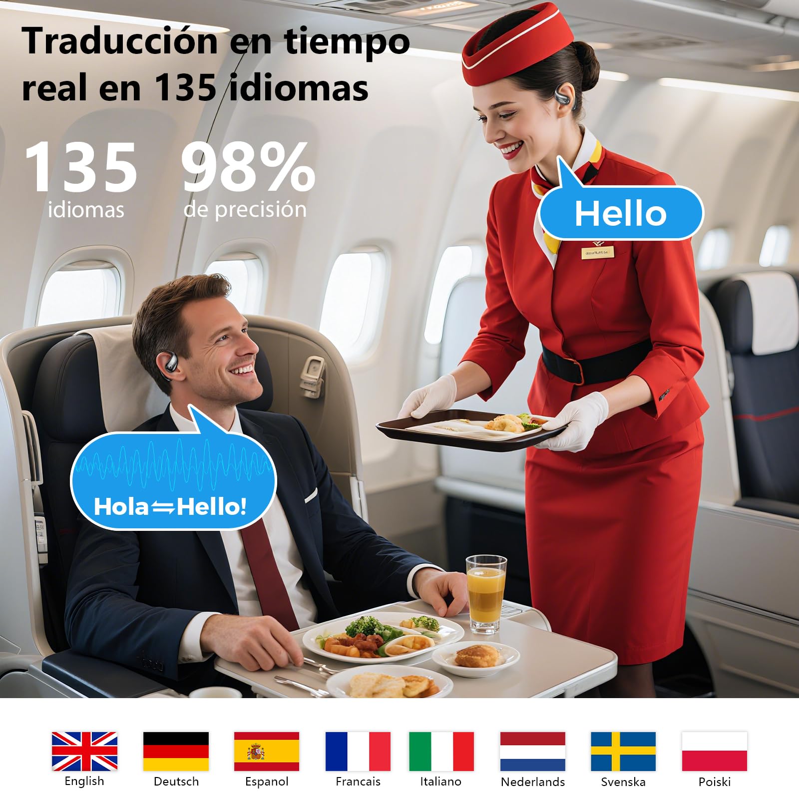 MINISO X33 AI Traducción Auriculares en Tiempo Real,135 Idioma Traductor Auriculares, Open Ear Wireless Bluetooth Traducción Auriculares con Sonido HiFi, Adecuado para Viajes