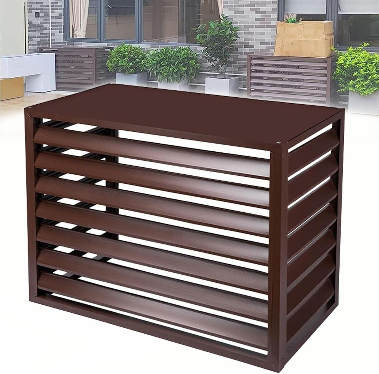 Abri en aluminium pour climatiseur extérieur - Finition marron haut de gamme 100cm