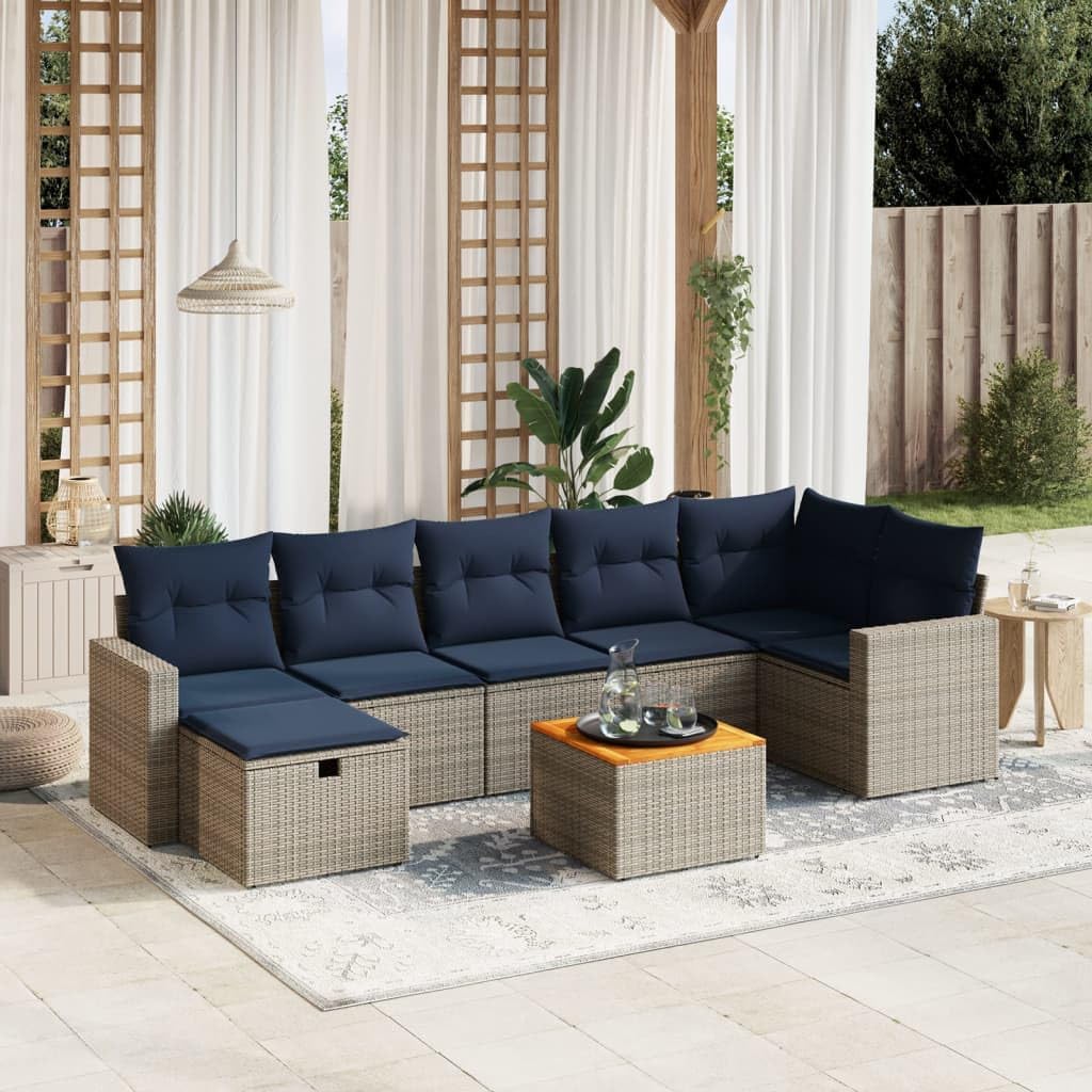 8 Piece Patio Sofa Set with Cushions Gray Poly Rattan Outdoor Patio Set Garden Seating Ensemble for Pond Backyard