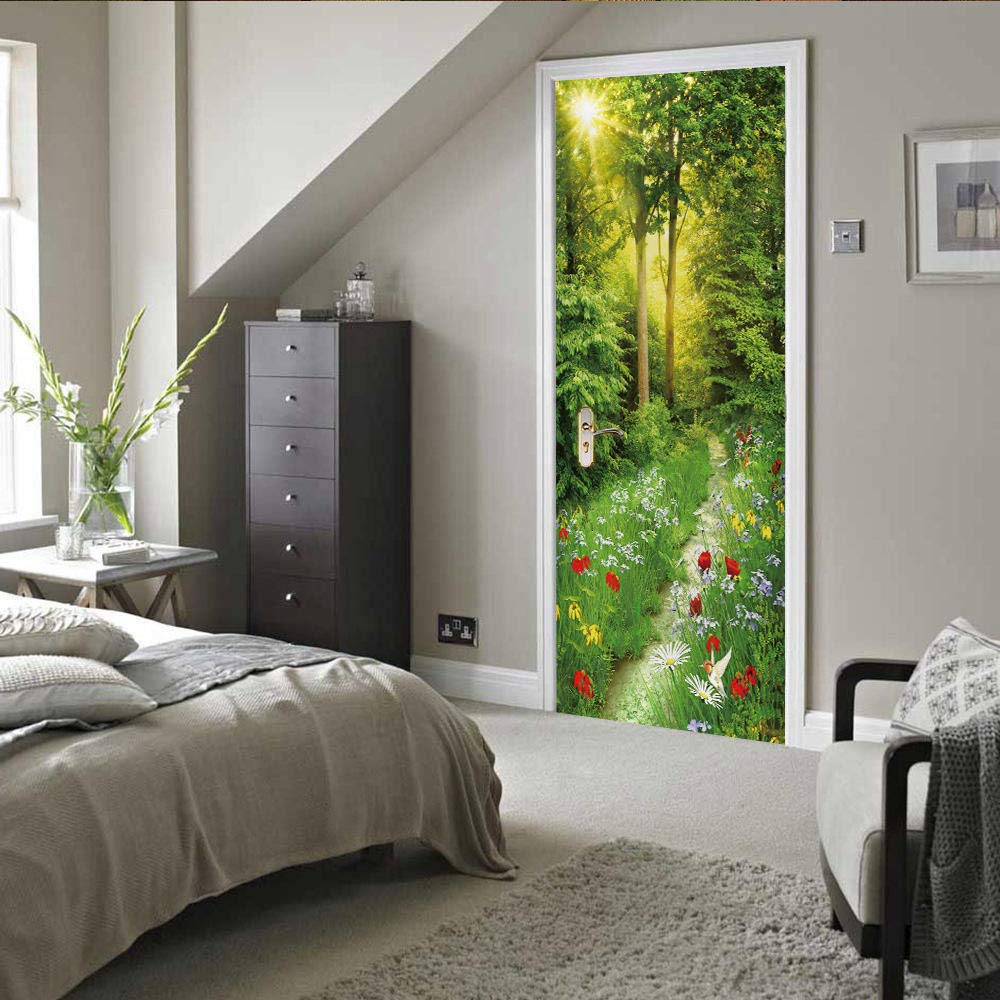 LuSeven 3D Türaufkleber Nebelwald Mit Großen Bäumen - 77x200cm Selbstklebender Wandaufkleber Für Tür & Wand