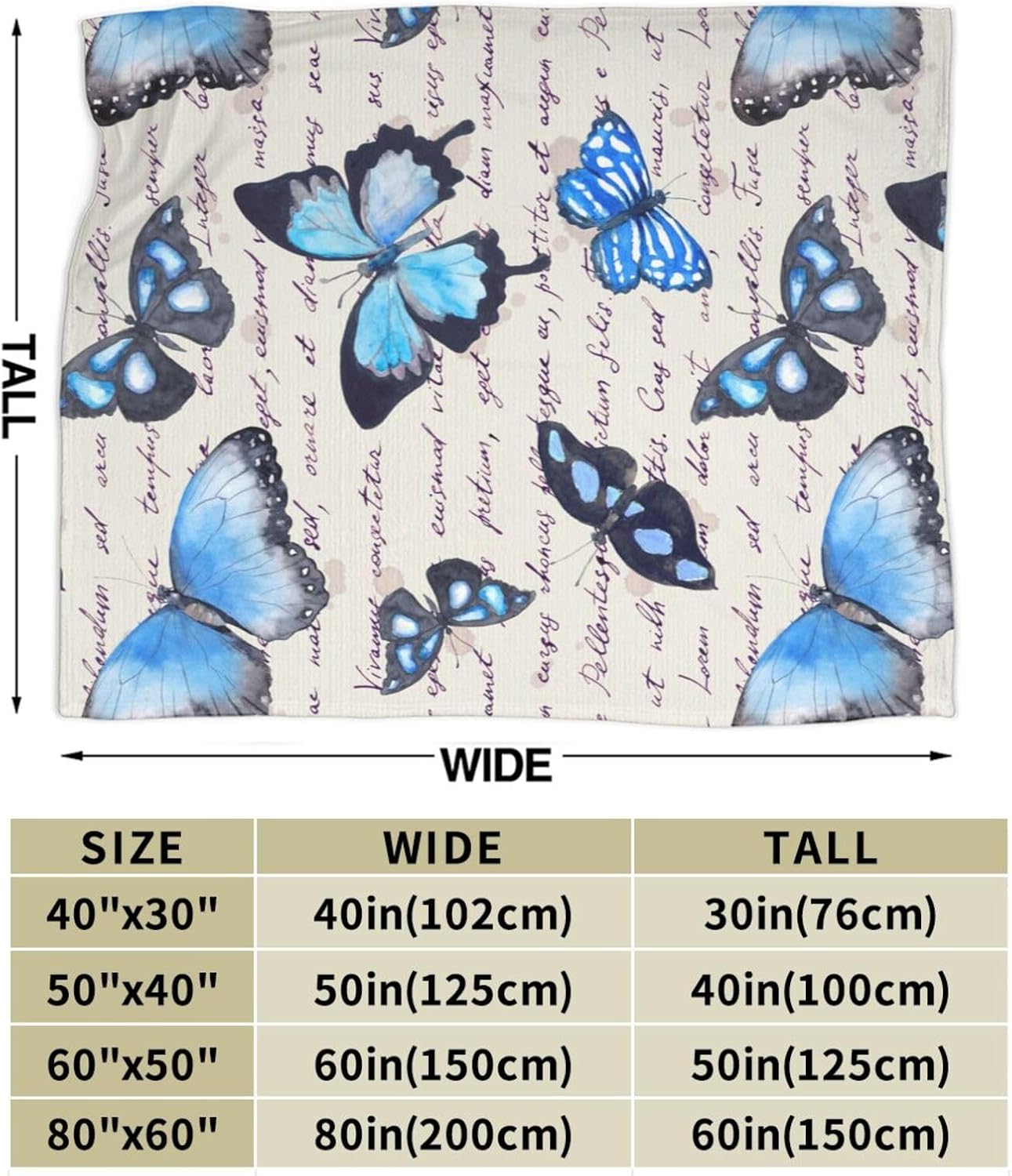 Vintage Butterfly Blue Blanket Soft Lightweight Throw Blankets Cozy Flannel Bed Throws for Sofa Couch Travel Home Room Bedroom Decor Gifts for Boys Girls Kids Adults 60"x50" - Image 5