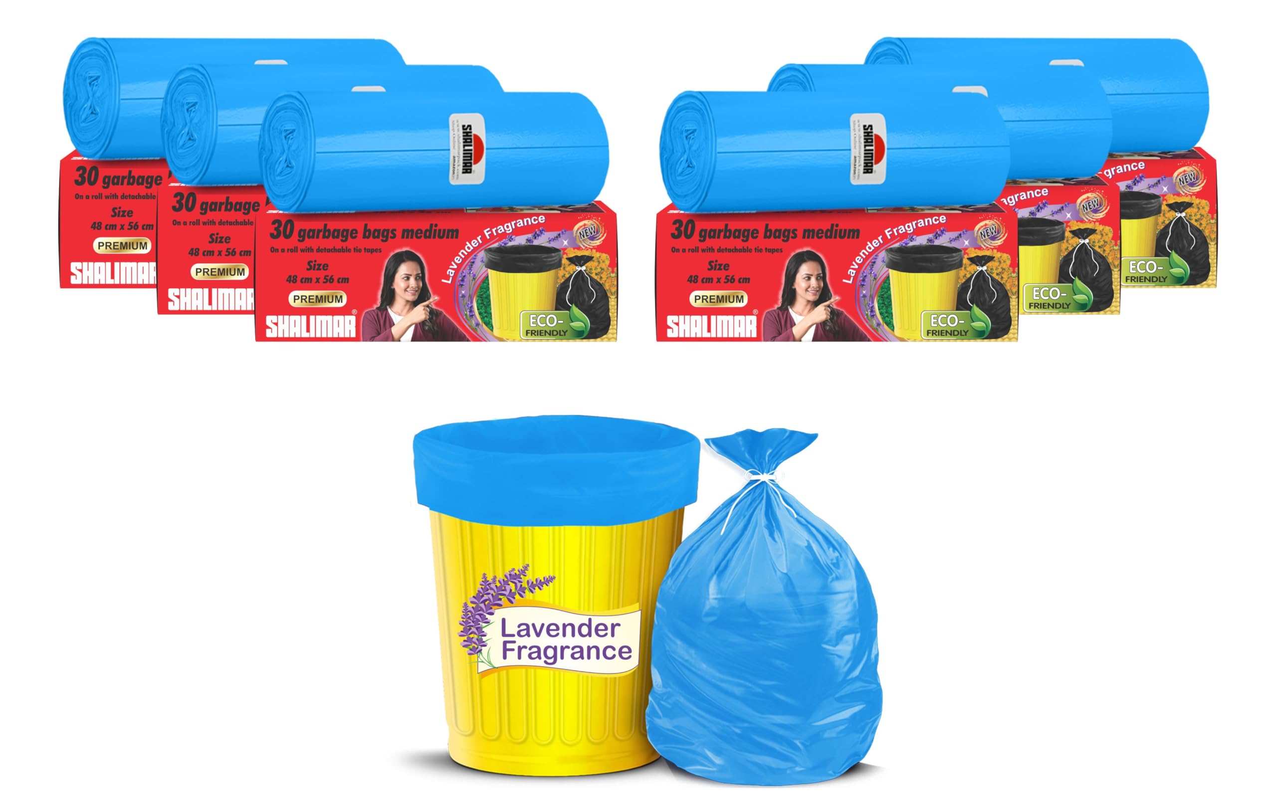 Shalimar Premium (Lavender Fragrance) Scented Garbage Bags | Medium 19 X 21 Inches | 120 Bags (30 Bags X 4 Rolls) | Dustbin Bag/Trash Bag | (Blue) - Perforated Box for Easy Dispensing