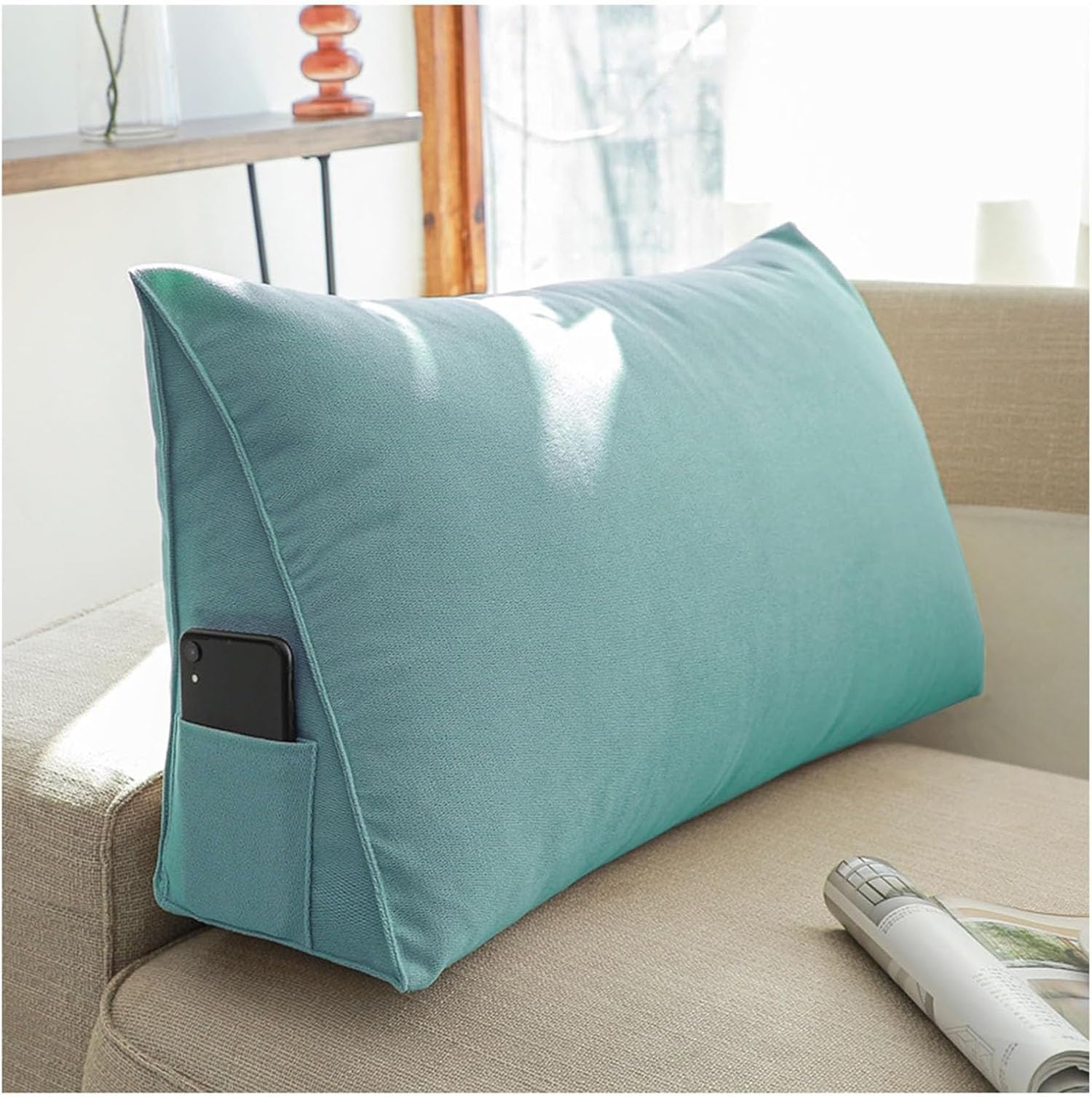 Almohada de apoyo lumbar para cama y sofá, 70 x 35 x 20 cm, cojín de lectura suave con funda lavable, reposacabezas de posición trasera, ideal para mayor comodidad y apoyo postural