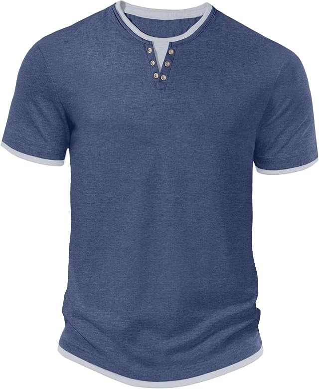 Hisir T-Shirts Für Herren Henley Sommer | Tshirt Herren Kurzarm mit Rundhals | Lässige klassische Slim Fit Basic-Oberteile