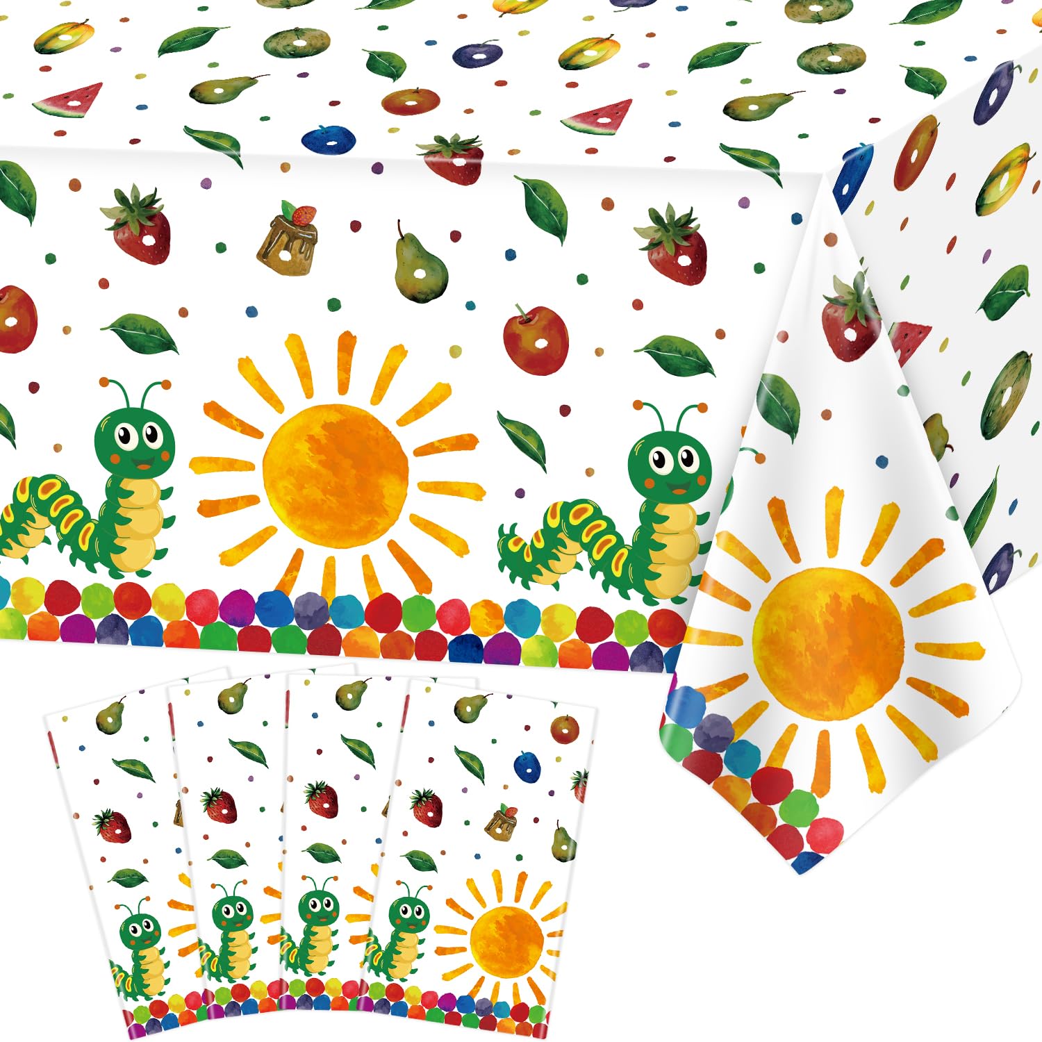 4 Packs Hungry Theme Caterpillar Party Tablecloth Green Insect Table Cloths Spring Plastic Tablecloth for Hungry Theme Supplies Caterpillar Birthday Decorations Green Insect Party Decor 51 x 86 IN