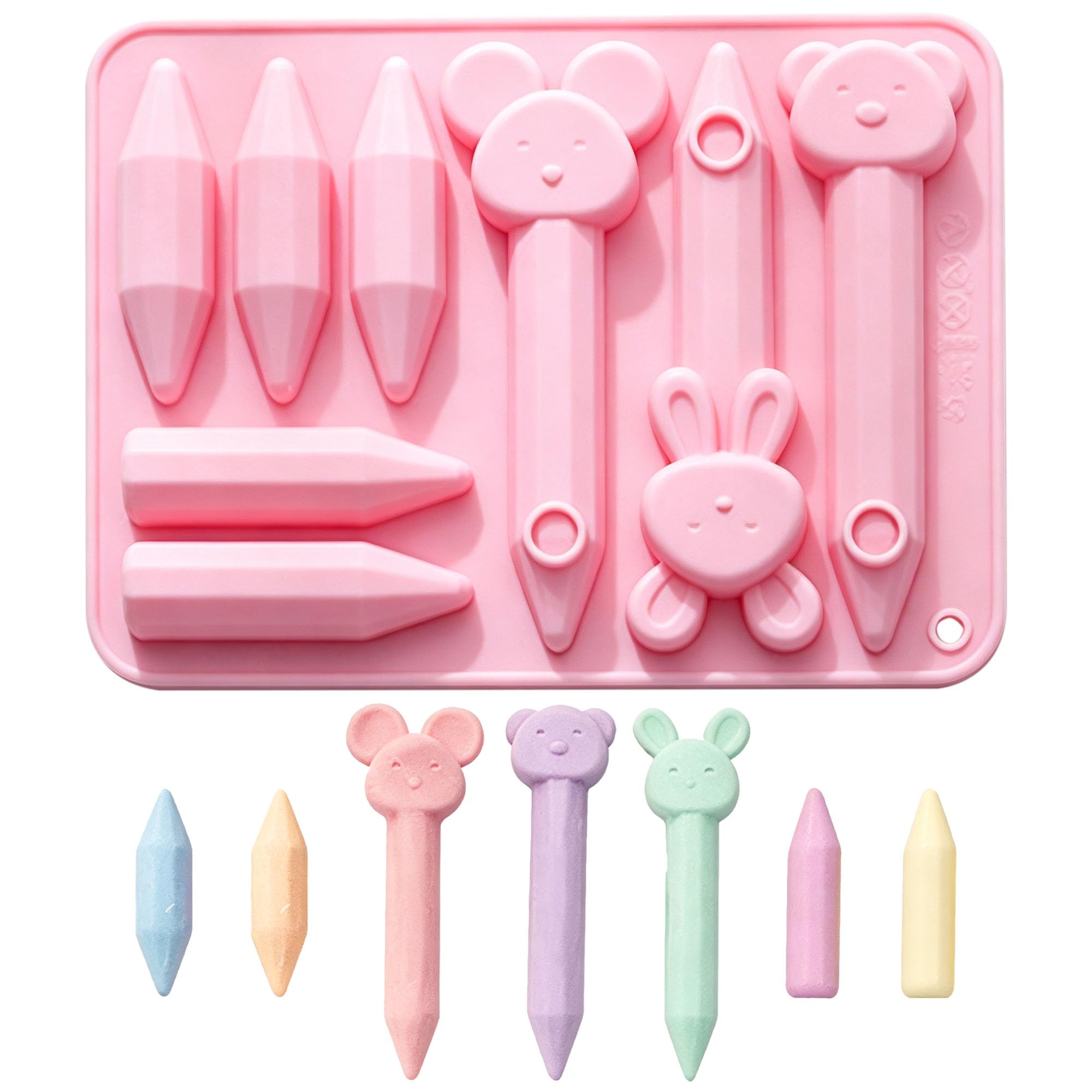 Crayon Mold Assorted Crayon Recycling Mold Cartoon 3D Crayons Silicone Molds Silicone Candy Chocolate Making Mould for DIY Crafts Wax Crayons Candle Melting, Animal Triangular Pen Shapes, Pink