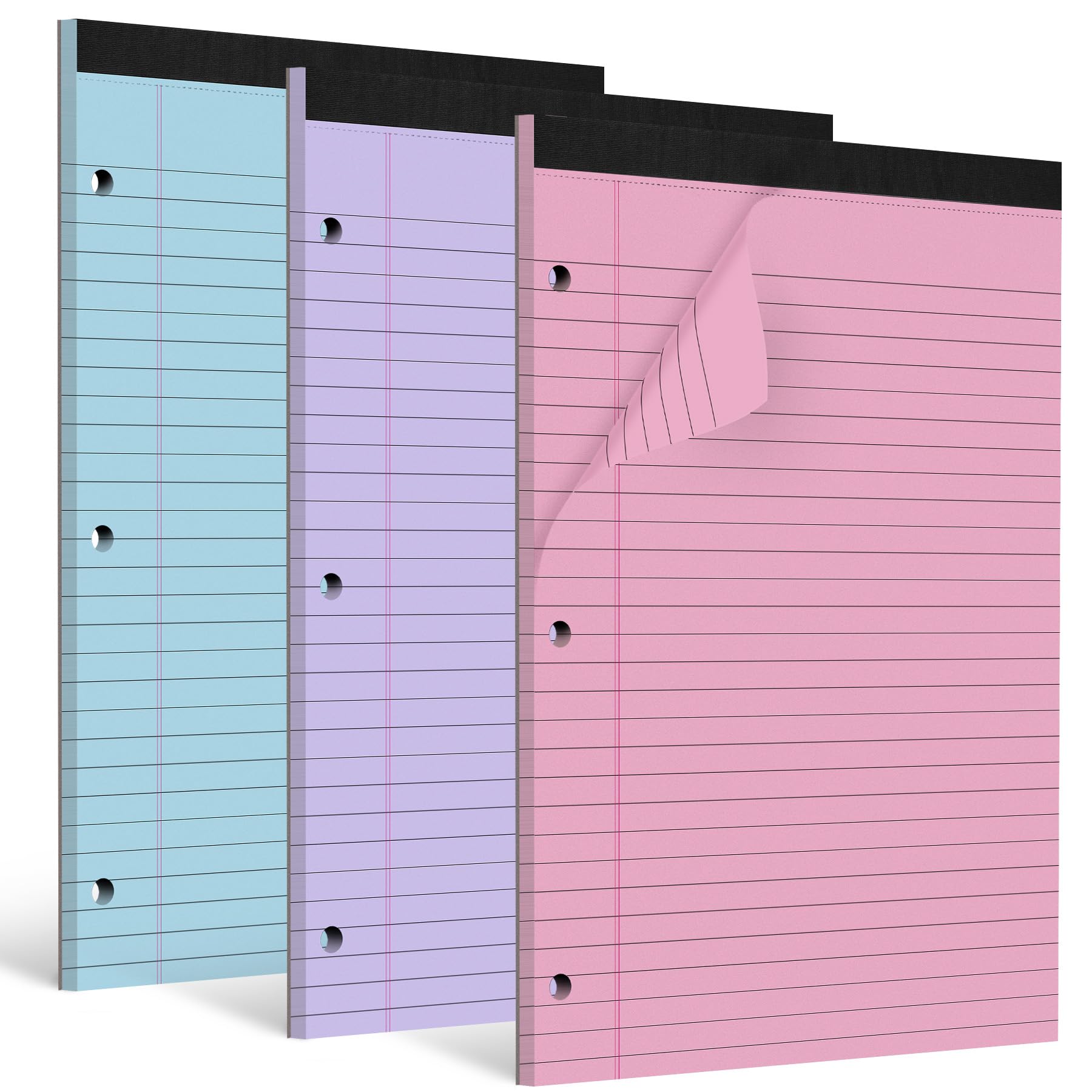 HAUTOCO 3 Pack 8 5 x 11 Legal Pads Colored Wide Ruled Notepads Perforated Writing Pads 30 Sheets