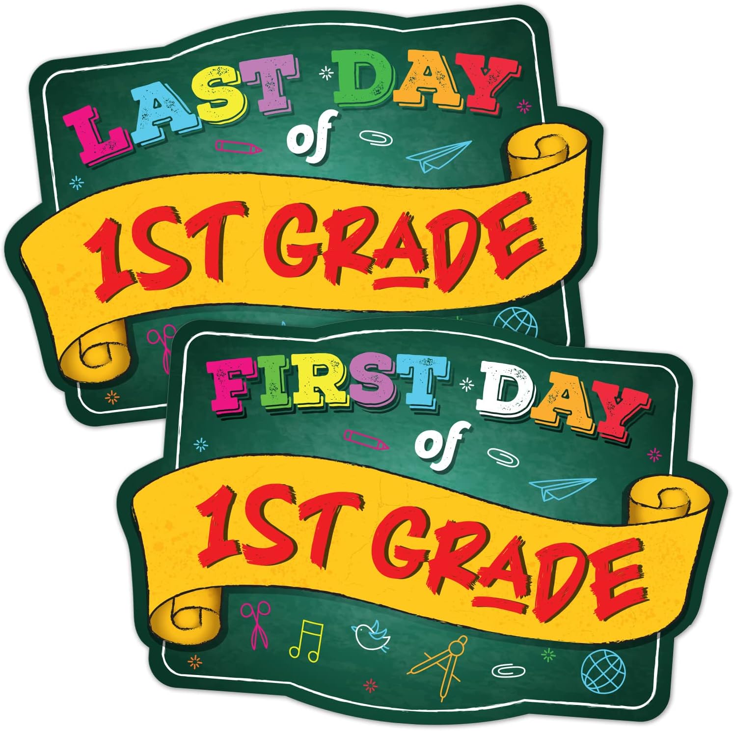 Soul Décor First Day of First Grade School Photo Picture Prop, 2 PK Cute and Creative First Day of School Picture Idea, Green Board Sign | Unbreakable Plastic | Made in The USA
