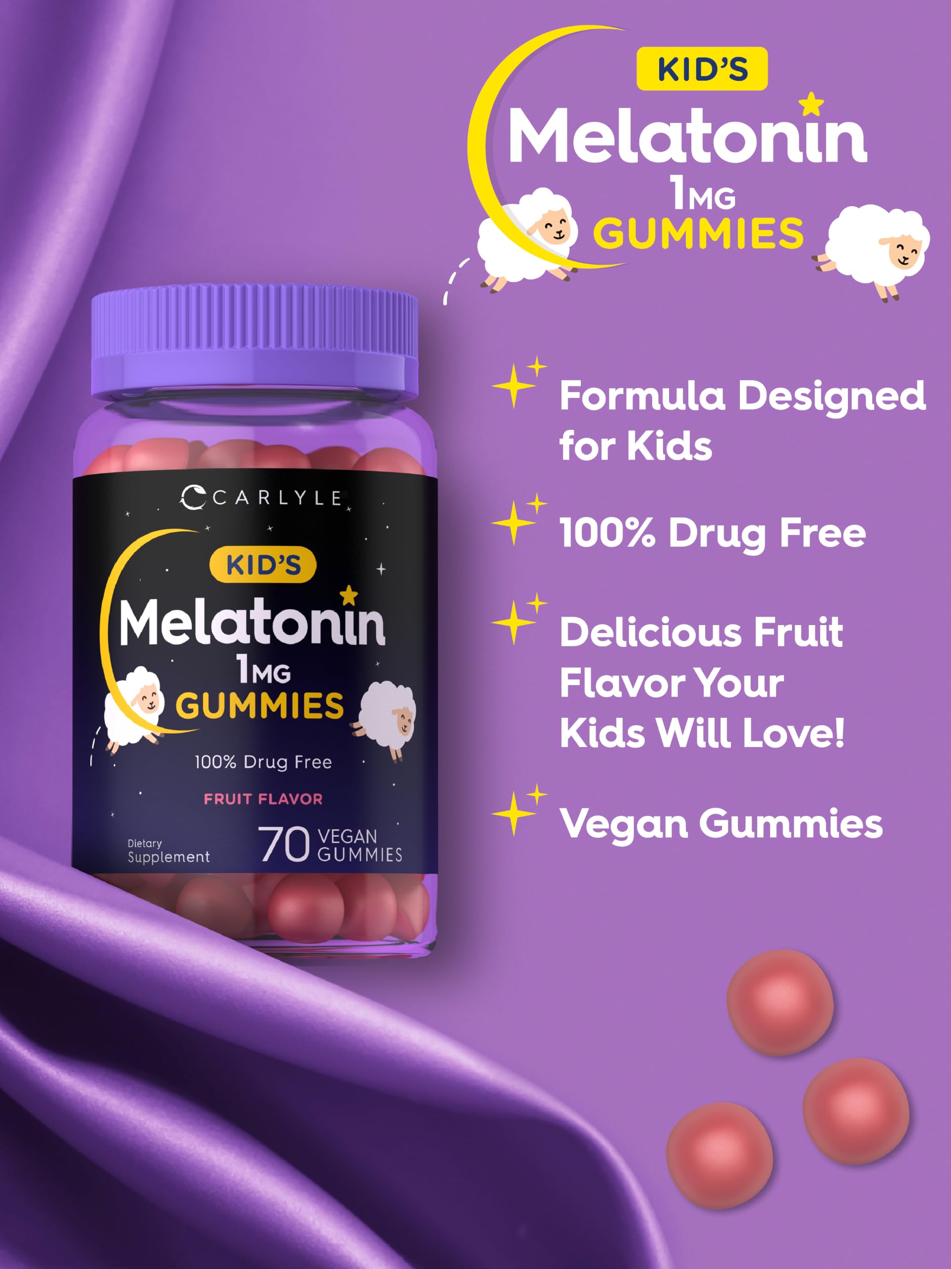 Carlyle Kids Melatonin Gummies | 1 mg 70 Count | Fruit Flavor Gummy — Amazon image 4
