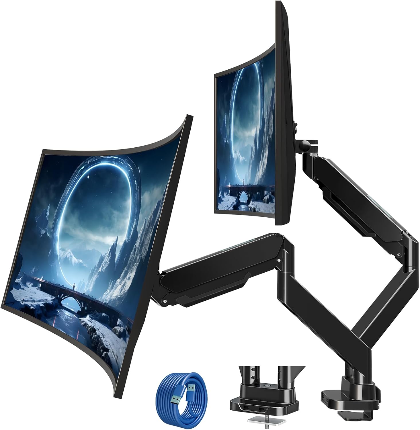 MOUNT PRO Dual Monitor Desk Mount for 39" Ultrawide Screen up to 33lbs, Heavy Duty Monitor Arm Double Gas Spring Arms for 2 Monitors, Adjustable Computer Monitor Stand with USB, VESA 75x75 100x100