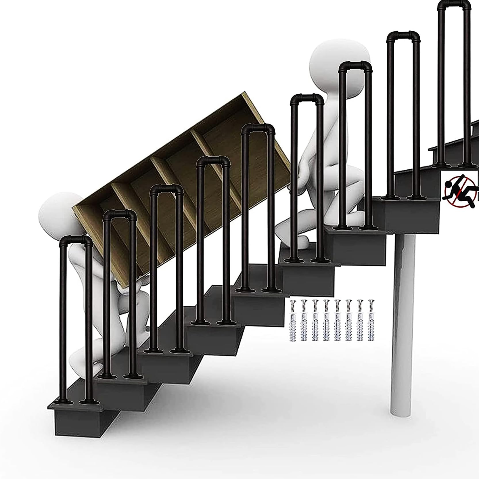 GLDYTVF Industrial Stair Handrail,U Shape Wrought Iron Pipe Staircase Railing,Safety Non-Slip Grab Bar Support,decking Railing for Indoor Outdoor Garage Porch Garden Steps(Size:75cm/29.5in