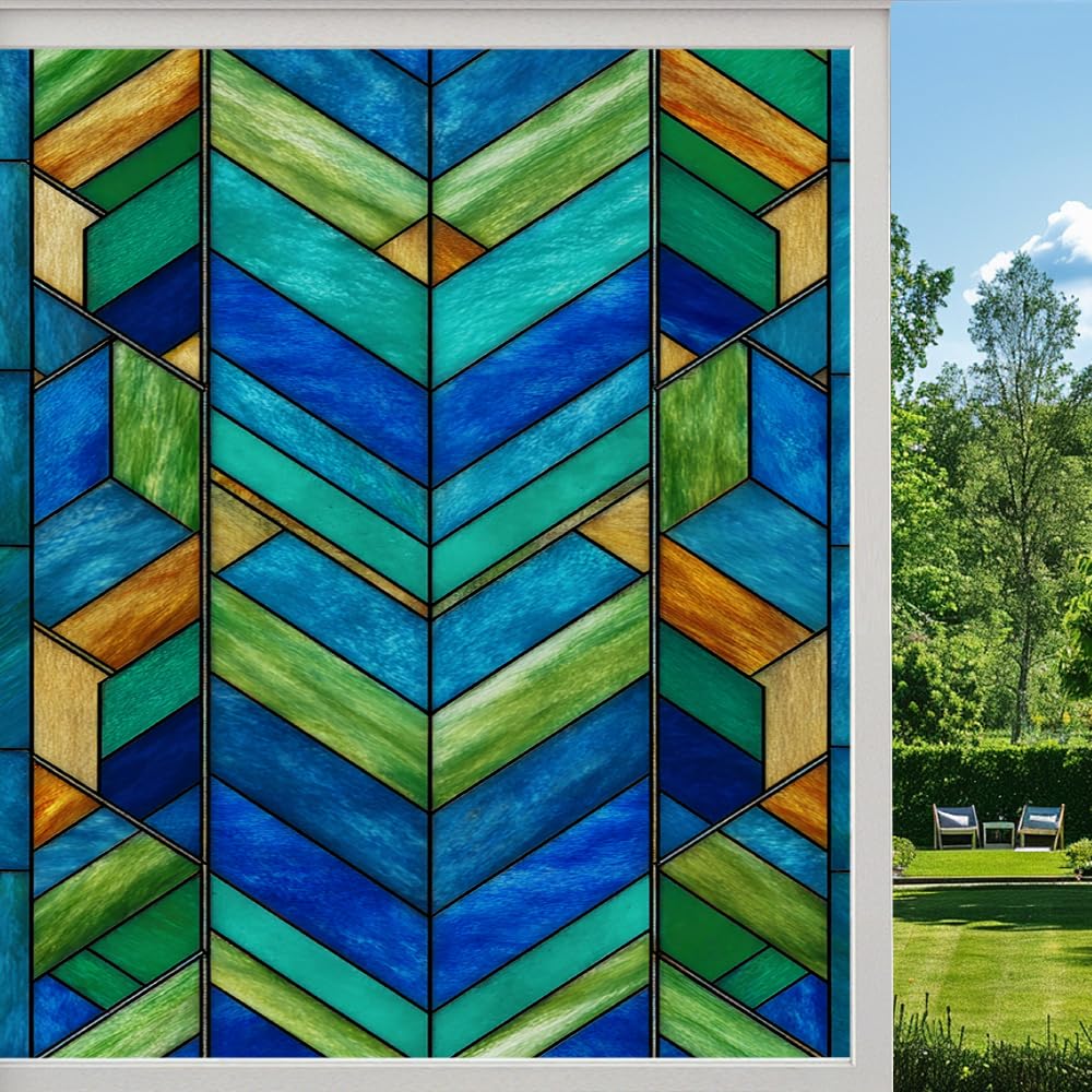 Pmlbaous Modern Geometric Privacy Window Film, Abstract Texture Marble Frosted Self-Adhesive Vinyl Cling For Glass Doors Bathroom Windows Sun Blocking Heat Control, （45X90cm）