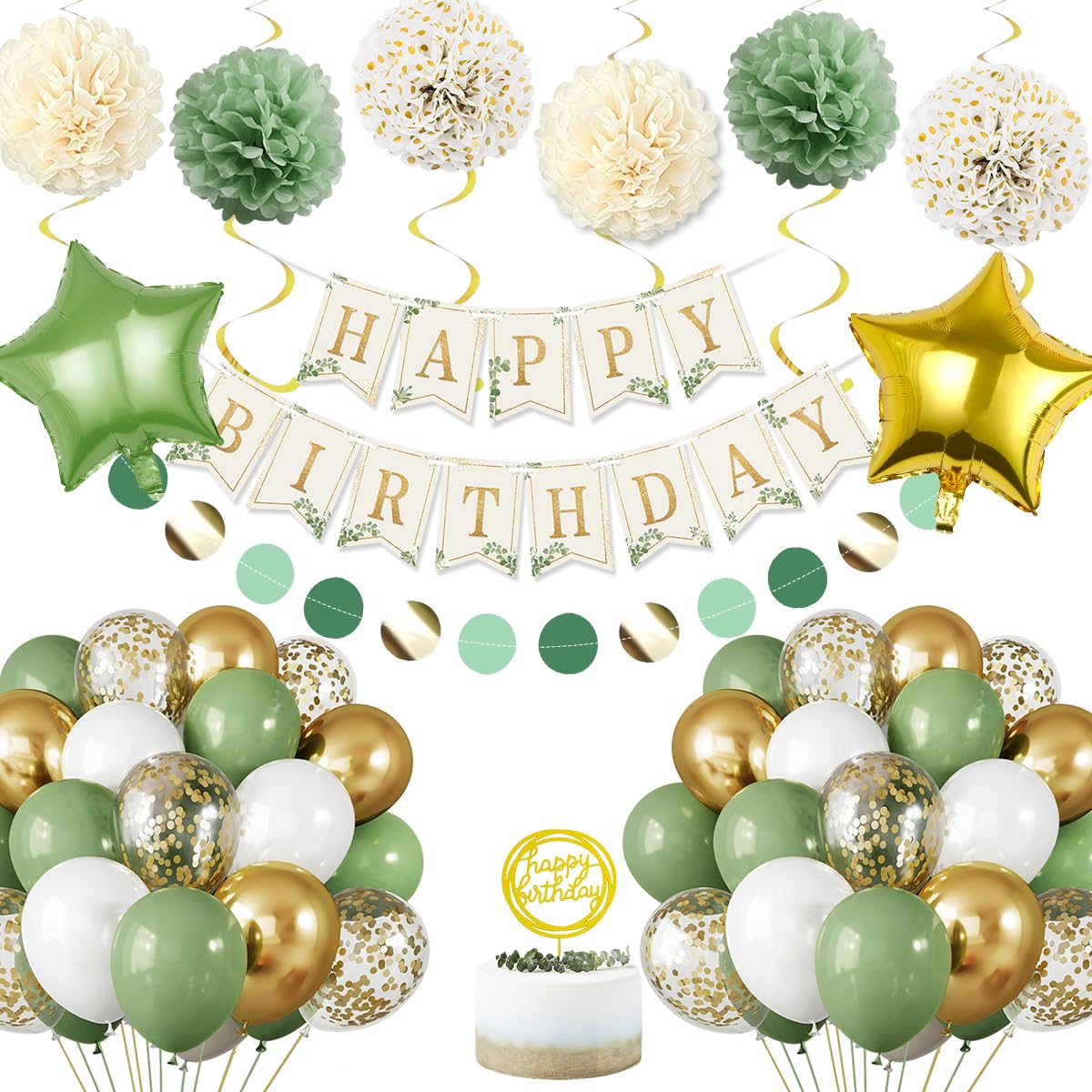 Grüne Luftballons, Geburtstagsdekoration, Avocado-salbeigrün Happy Birthday Girlande, Babyparty-Ballonbogen-Set, Mädchen, Hochzeits-Party-Dekorationen