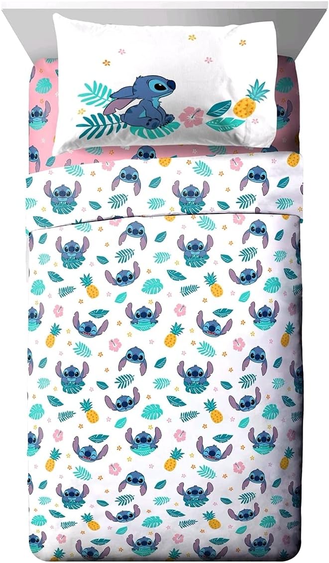 Lilo and Stitch Juego de sábanas de microfibra de tamaño individual de