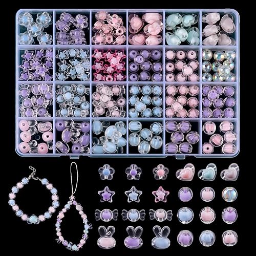 PH PandaHall 195 cuentas acrílicas de 8 estilos, cuentas de cristal de 9 a 0.512 in, cuentas espaciadoras de 3 colores, adorables cuentas sueltas