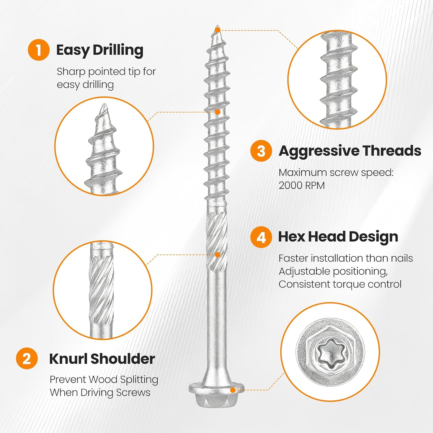 Connector Screws, #9 x 2-1/2" Heavy-Duty Joist Hanger Screws, Hex Head, Corrosion-Resistant and Wear-Resistant for Timber Foundations, Docks, Fencing(750Pcs,Sliver)