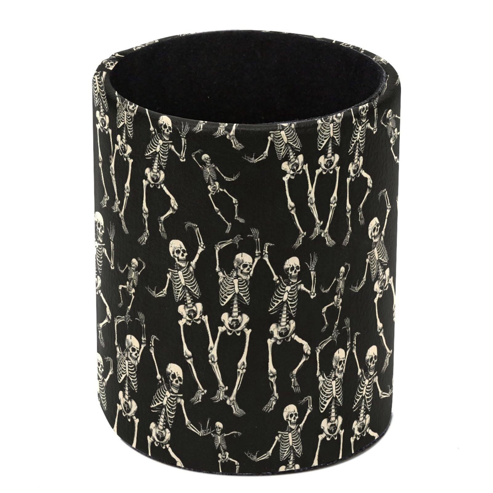 HEOEH Dancing Skeletons Pen Holder for Desk, PU Leather Pencil Holder Pen Cup Marker Holder Makeup Brush Holders, Desk Accessories & Workspace Organizers for Home, Office