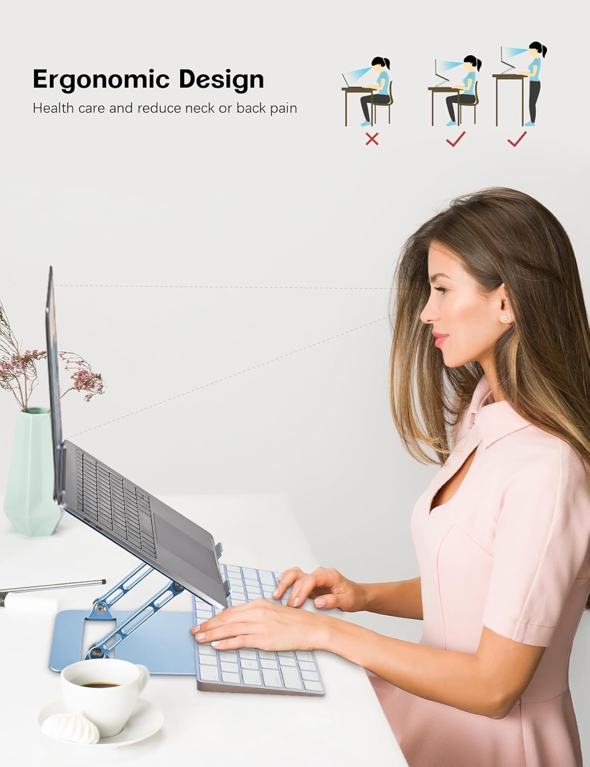 Aoviho Adjustable Laptop Stand for Desk,Portable Laptop Stand Holder and Riser,Foldable Aluminum Notebook Computer Stands for MacBook Air Pro HP Lenovo Dell Samsung Chromebook, 10-15.6 inch, Sky Blue