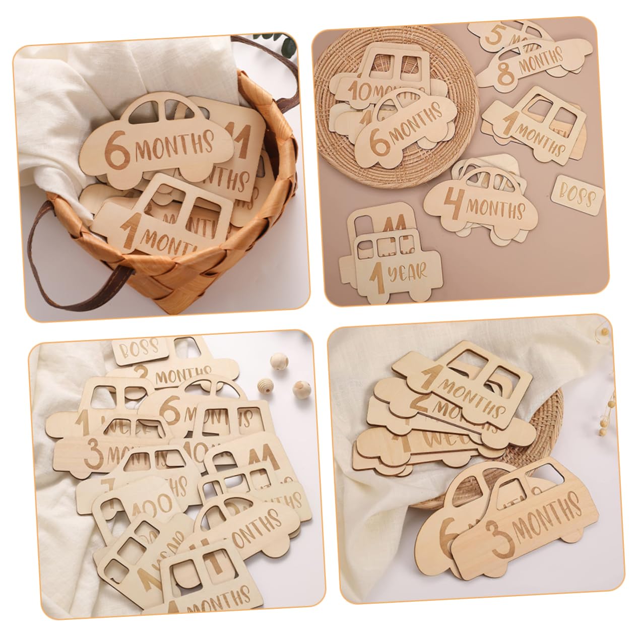 jojofuny 75 Uds Tarjetas De Crecimiento del Tarjetas De Crecimiento del Recién Nacido Tarjetas Mensuales De Madera Rodajas De De Madera Mes del Meses del