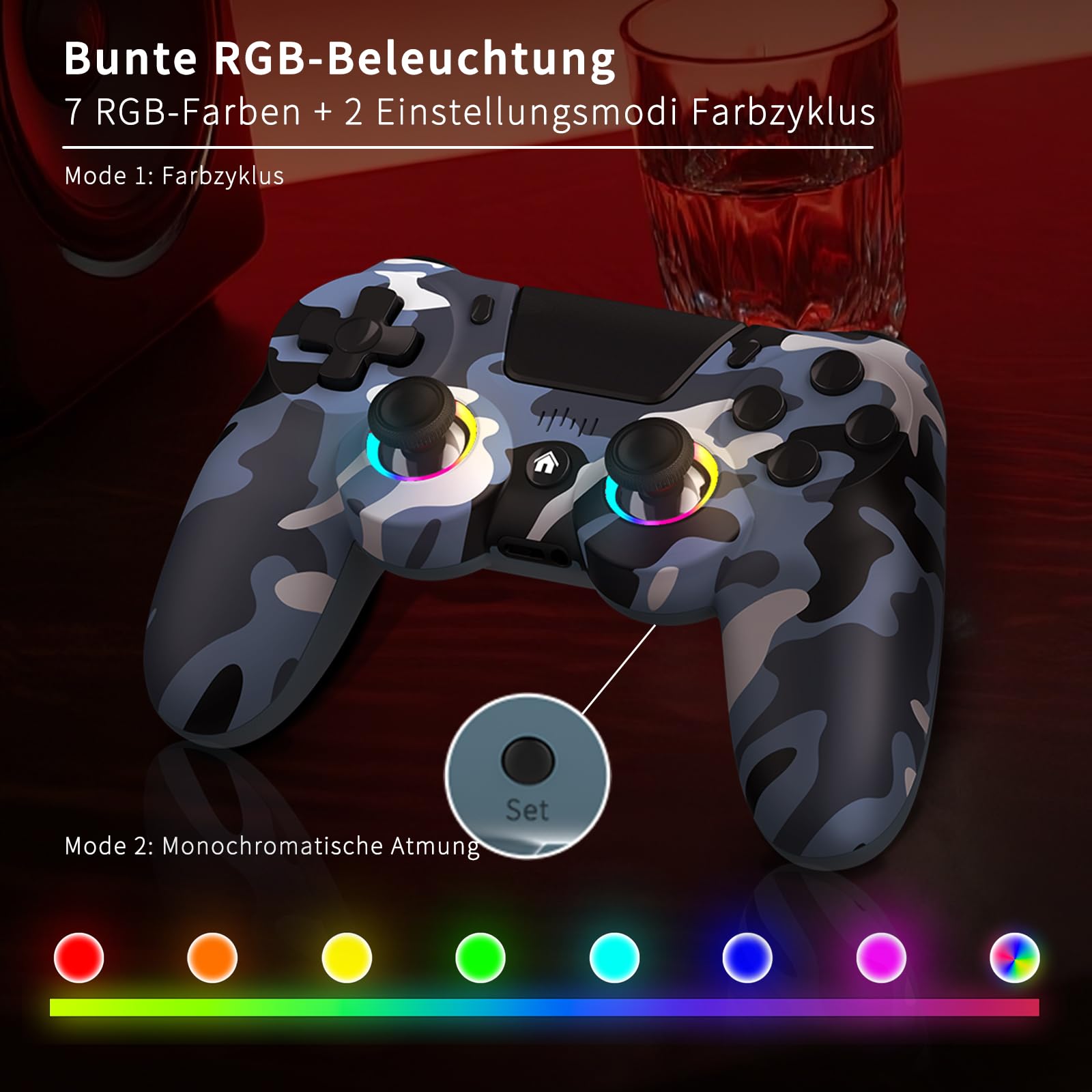 ancihdgm Manette sans fil pour PS4, manette compatible avec PlayStation 4/Pro/Slim/PC/P3/Android/IOS, la manette PS4 est équipée d'une double vibration/gyroscope à 6 axes/lumière RVB/1000 mAh