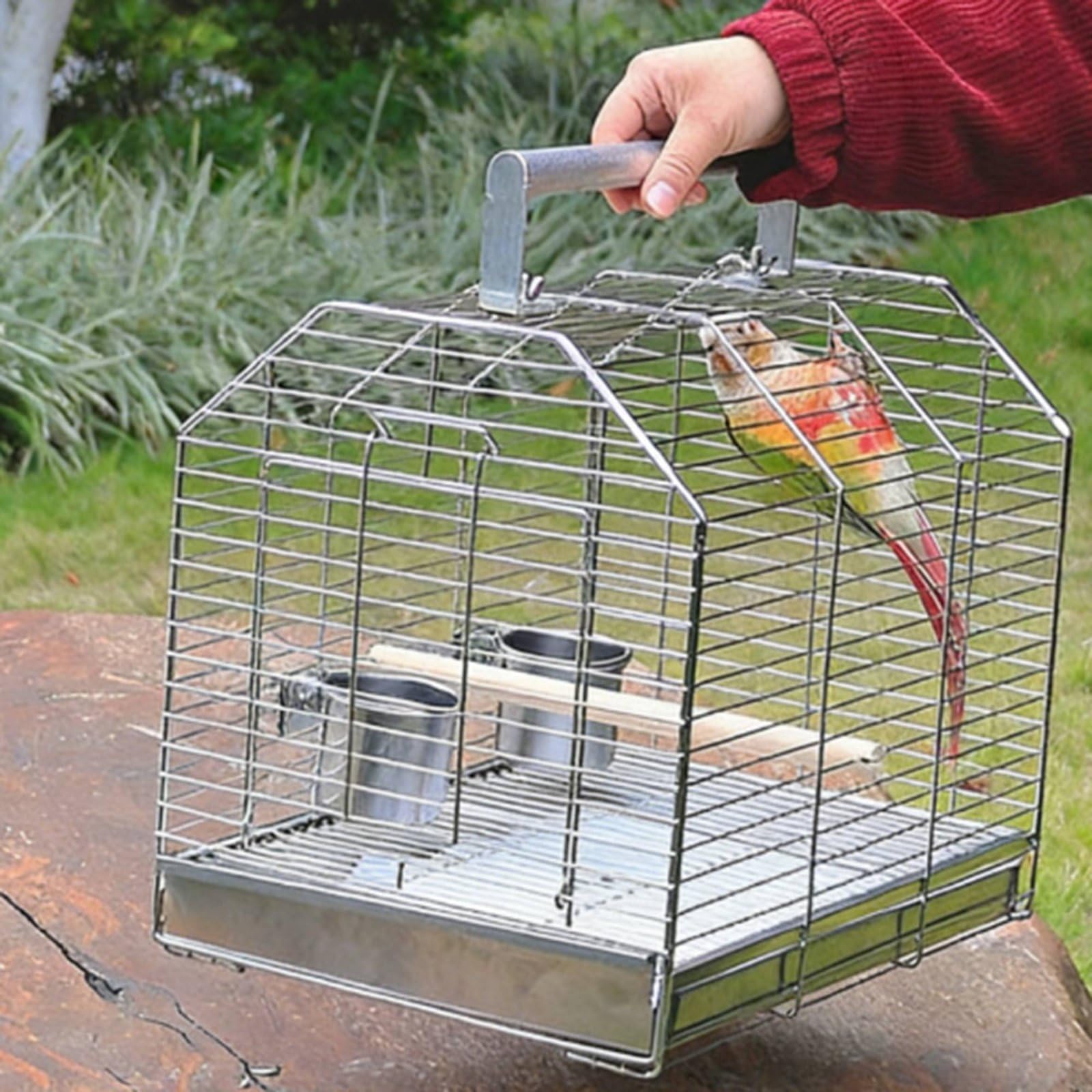 Jaula Portátil de Acero Inoxidable Ligero Transportín para Loros Diseño 3D No Deformable Jaula de Viaje para Pájaros para Transporte, 28 22 32cm, Estándar