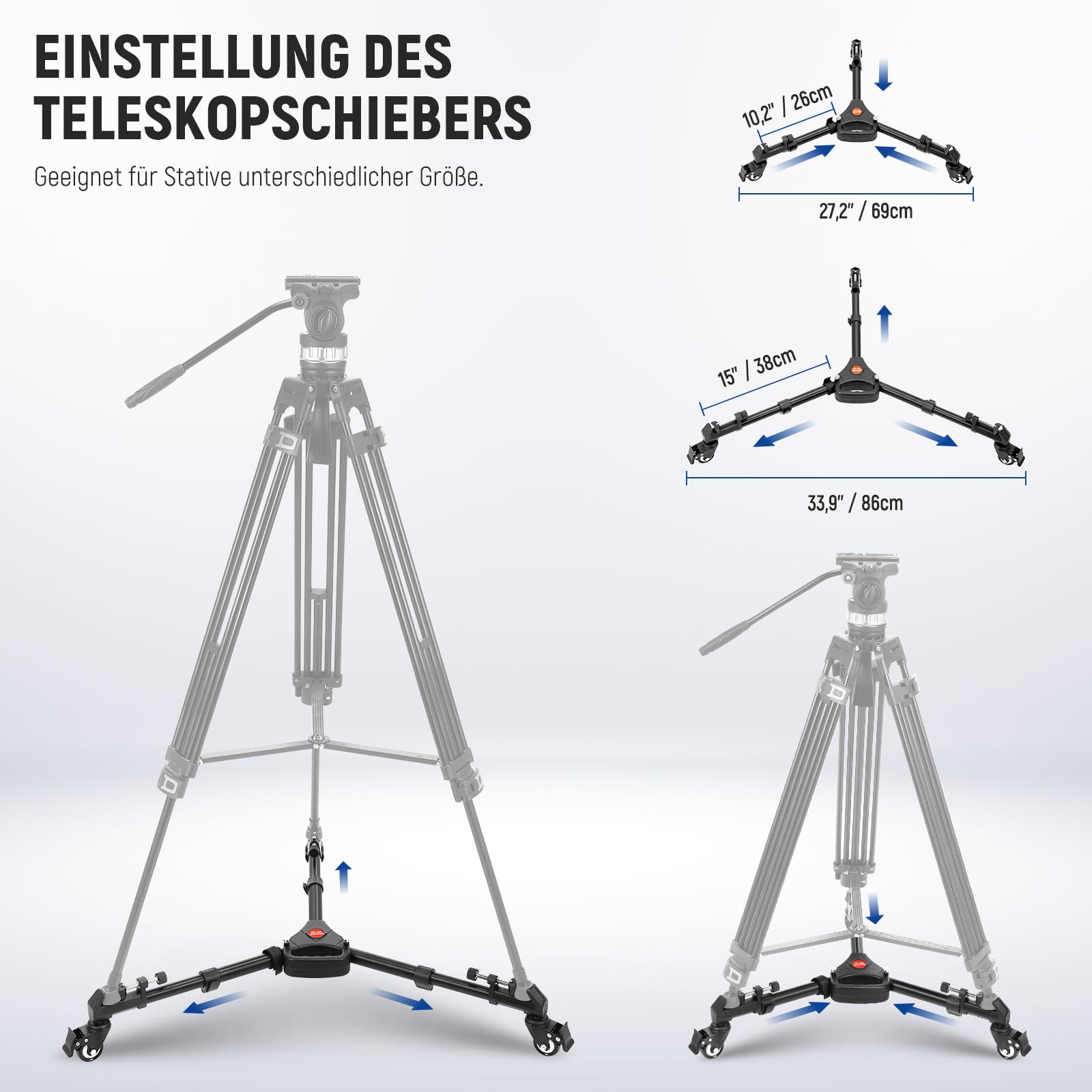 Neewer Fotografie Professionell Schwerlast-Stativ Dolly mit Gummi-Räder und verstellbaren Beinbefestigungen für Canon Nikon Sony DSLR-Kameras Camcorder Foto Videobeleuchtung – Bild 7