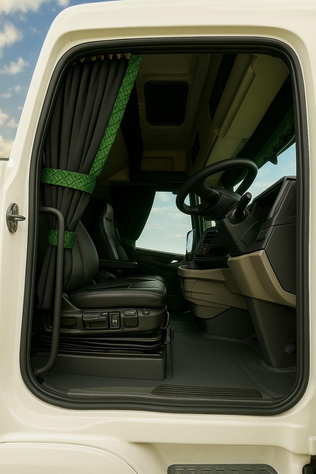 Luxury Black & Green Danish Plush Truck Curtains Set – 100% Blackout, Double-Lined, Handmade Premium Quality help to