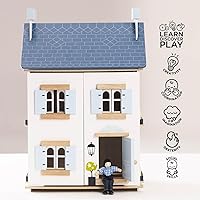 Vista 4 de Le Toy Van - Casa de muñecas de madera Sky - Casa de sueños para niños - 2 pisos con ático - Llena de accesorios para casa de muñecas - Adecuada