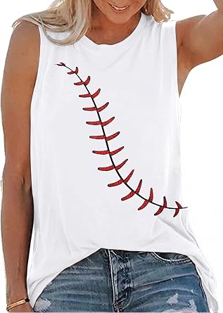 Baseball Tank Tops Women Baseball Heart Print Shirt Funny Play Ball Tank Casual Sleeveless Vest Summer Graphic Tee Top