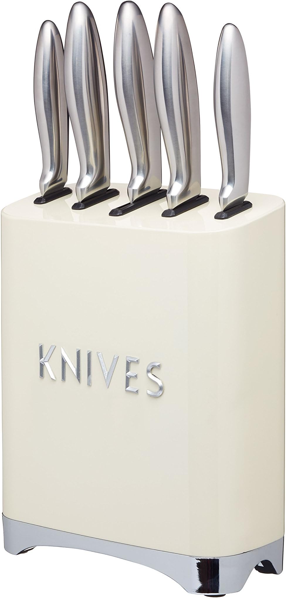 KitchenCraft Lovello Retro 5-Piece Stainless Steel Knife Set and Knife Block – Vanilla Cream, 19 x 1 x 24.5 cm