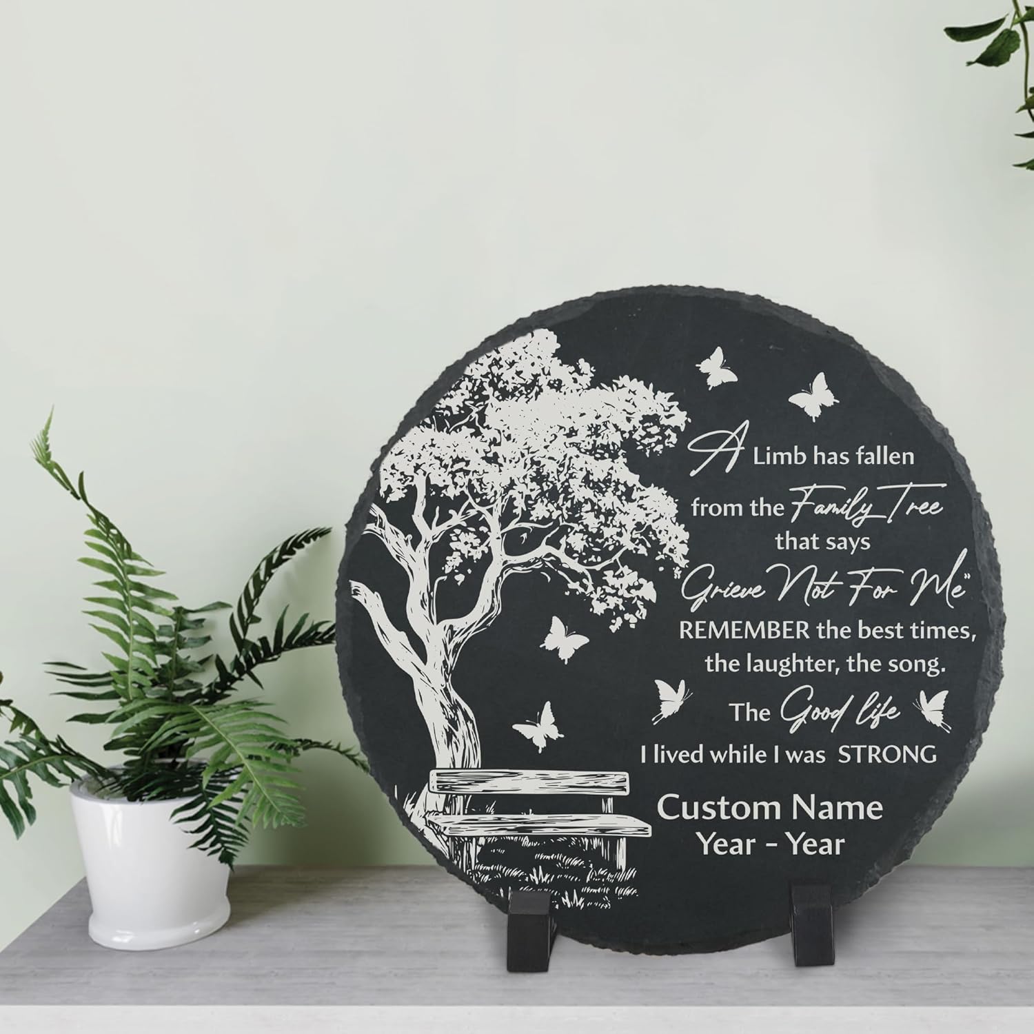 Custom Memorial Slate Stone - A Limb Has Fallen from The Family Tree Stone, Memorial Gifts for Loss of Mother Father, Memorial Stepping Stones on Mother's Day Father's Day (Style 3)