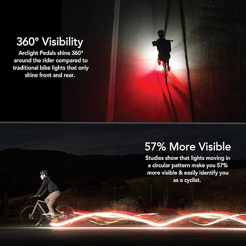 Miniatura 2 de REDSHIFT ARCLIGHT PRO Flat Bicycle Pedals with LED Lights, Auto On-Off, 36+ hr Battery, USB Rechargeable, Weatherproof, Flat Aluminum Bike Pedal