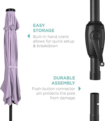 Vista 99 de Best Choice Products - Sombrilla solar de 7.5 pies para exteriores, patio, mesa, mercado, terraza, piscina con inclinación, manivela, luces LED