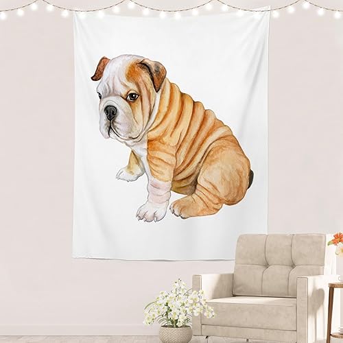 Batmerry Tapiz blanco y negro diseño de animales rojos bulldog inglés blanco lindo tapete de picnic realista hippie tapiz de pared para dormitorio