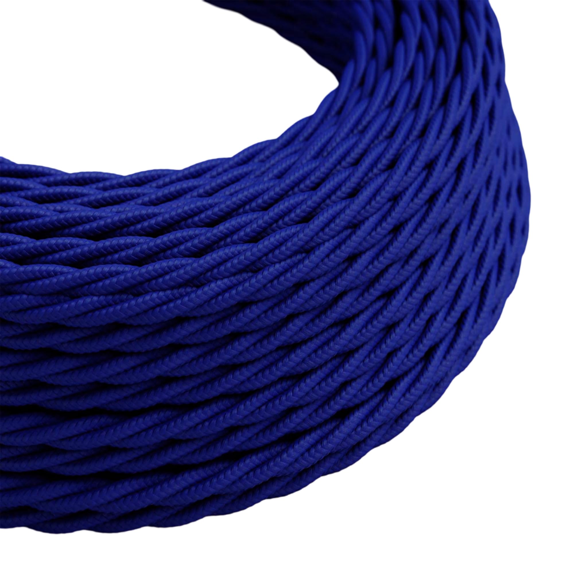 Dark Blue Braided Fabric Cable 5m - 3 Core 0.75mm² (18AWG) Vintage Twisted Electrical Wire for DIY Lamps, Industrial Pendant Lights & Hanging Lighting - Cloth Covered Textile Flex