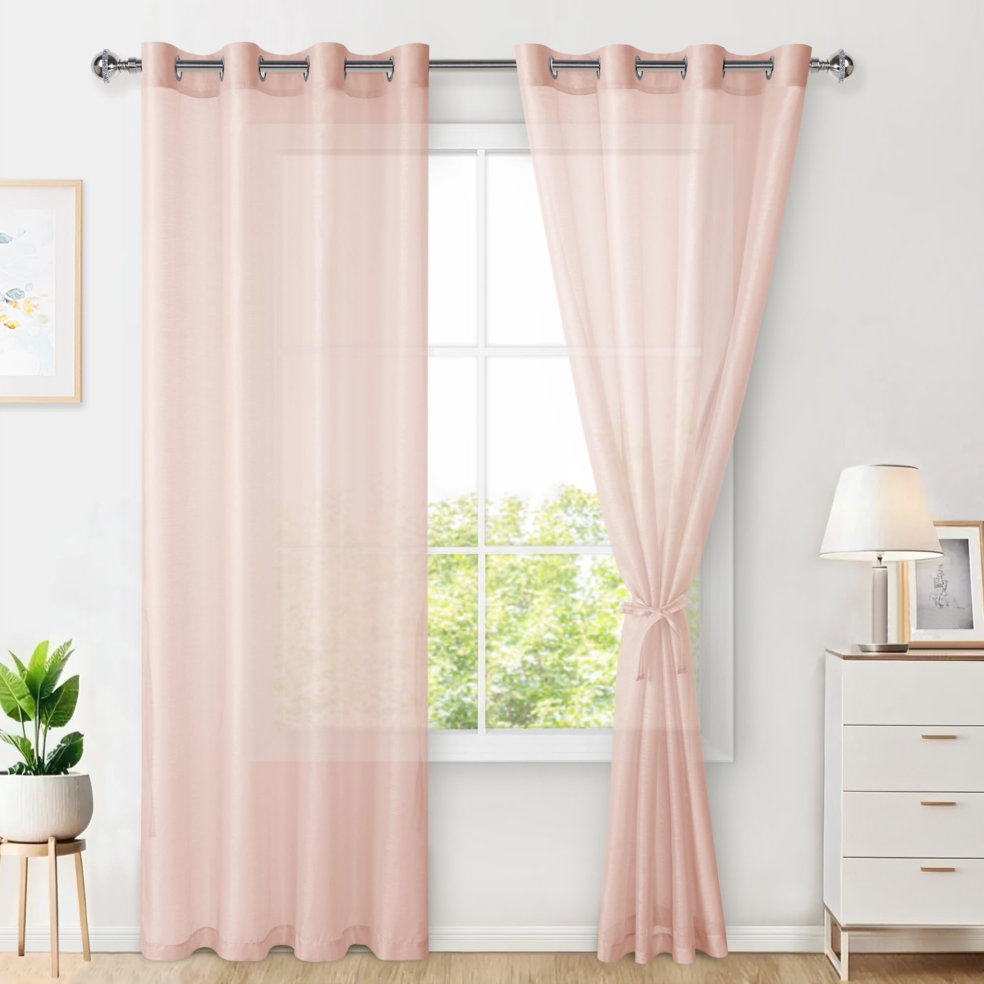 Hiasan 2er Set Sheer Voile gardinen vorhänge gardine Wohnzimmer mit ösen Curtains scheibengardinen Vorhang Transparente Durchsichtig Luftig Dekoschal für Schlafzimmer