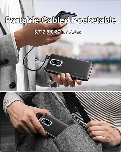 Miniatura 6 de Cargador portátil, 10000 mAh 22.5 W, cargador de batería de carga rápida con cable USB-C, USB-A e iOS, batería de reserva para iPhone 16, 15, 14,