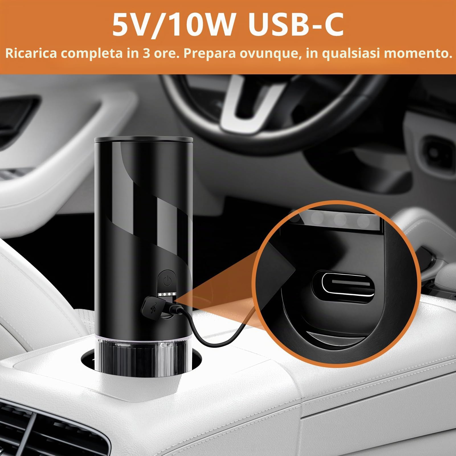 Macchina da Caffè Portatile, Serbatoio da 100 mL per Doppio Espresso, Protezione IPX5, 20 Bar, Compatibile con Capsule Nespresso Original e Caffè Macinato, per Auto, Campeggio e Ufficio
